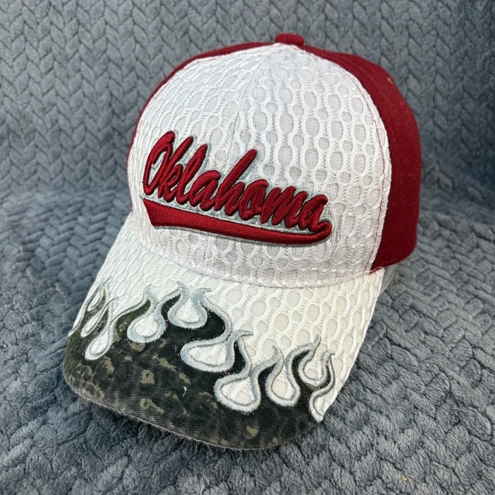 Oklahoma Sooners Crimson White Flame Mesh Adjustable Baseball Cap Hat 0561